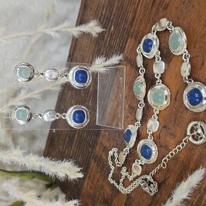 Trifari Balero Silver and Blue Necklace and Matching Earrings